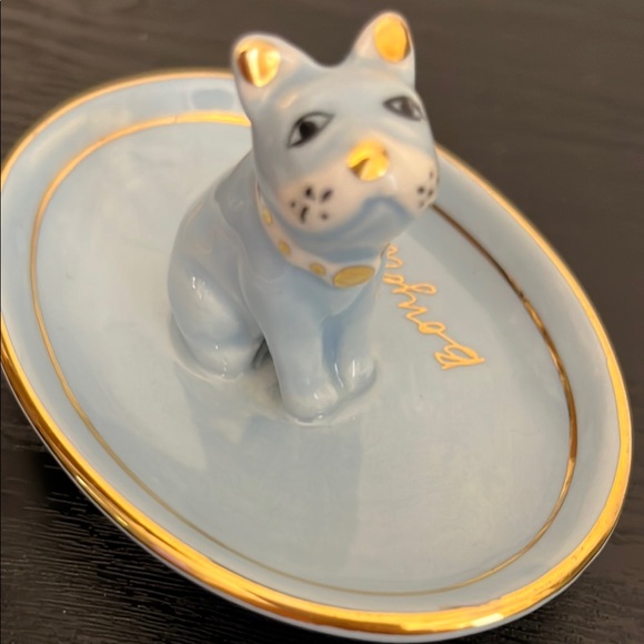 Anthropologie Adorable Blue and Gold French Inspired Jewelry Dish “Bonjour” - Picture 6 of 7